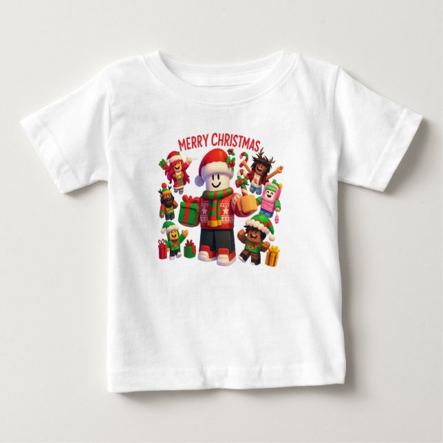 Festive Block Characters Christmas Party Baby T-Shirt (Front)