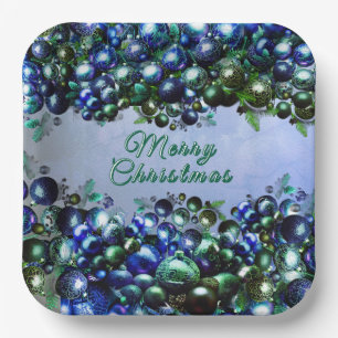 Festive Blue and Green Christmas Party Plates