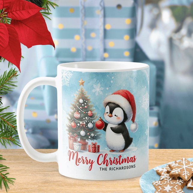 Festive Blue and Red Fun Penguin Merry Christmas Coffee Mug (Creator Uploaded)