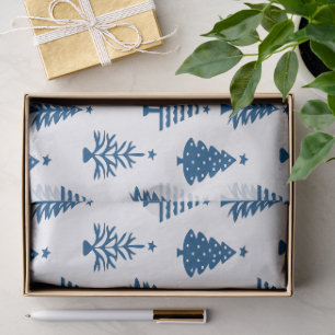 Festive Blue and White Christmas Tree Pattern Tissue Paper