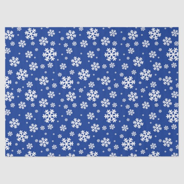 Festive Blue and White Winter Snowflakes Pattern Tissue Paper (Front)