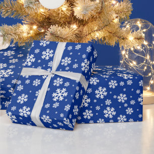 Festive Blue and White Winter Snowflakes Pattern Wrapping Paper
