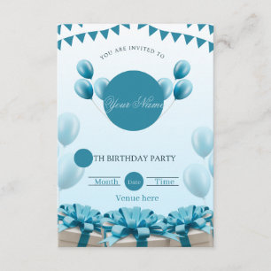 Festive Blue Balloons Birthday Party Invitation