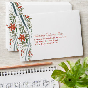 Festive Blue Bow and Poinsettia Liner Envelope