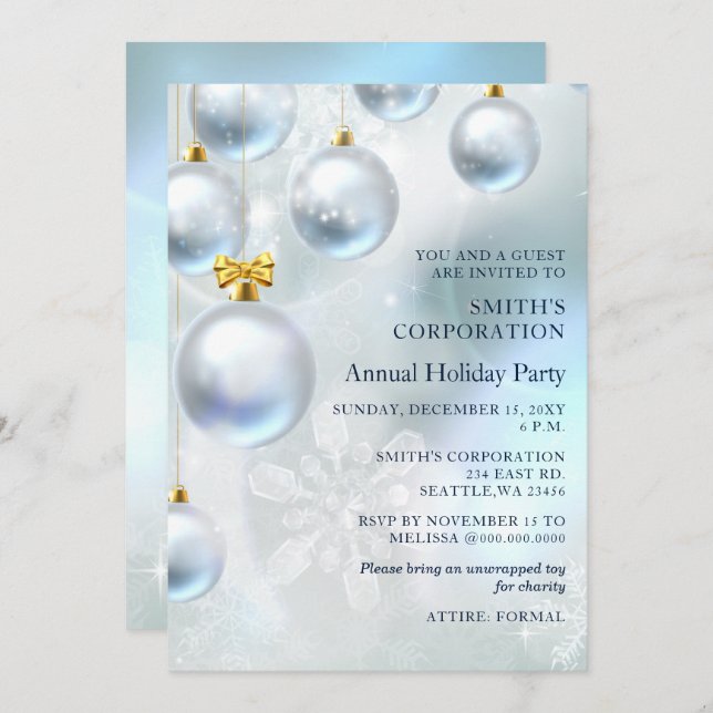 Festive Blue Christmas Corporate Holiday Party  In Invitation (Front/Back)