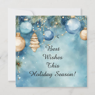 Festive Blue Christmas Hanging Balls Holiday Card