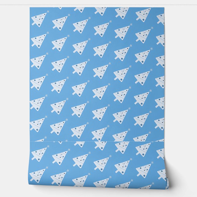 Festive Blue Christmas Tree Pattern Wallpaper (Unrolling)