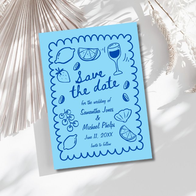 Festive Blue Coastal Wedding Save the Date (Festive Blue Coastal Wedding Save the Date)