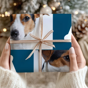 Festive Blue Dog Bones Photo Collage Christmas Wrapping Paper