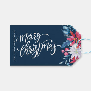 Festive blue floral christmas gift tag