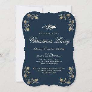 Festive Blue Gold Christmas Holiday Party Invitation