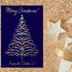 Festive Blue & Gold Modern Christmas Tree Personal Foil Holiday Card