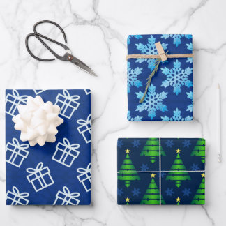 Festive Blue Green and White Modern  Wrapping Paper Sheet