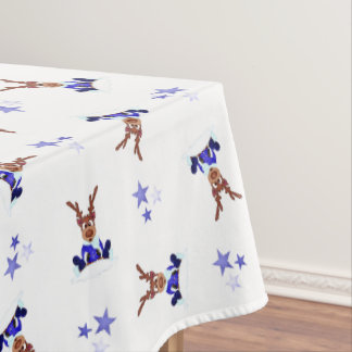 Festive Blue Kasky Christmas Reindeer Tablecloth