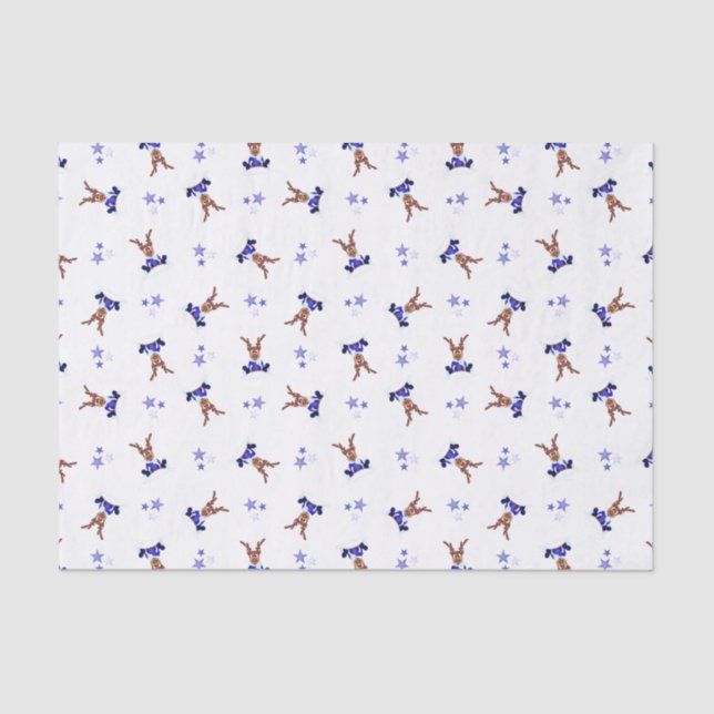Festive Blue Kasky Christmas Reindeer Tissue Paper (Front)