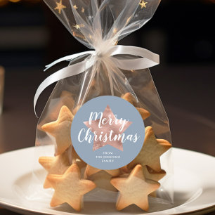 Festive Blue Merry Christmas Classic Round Sticker