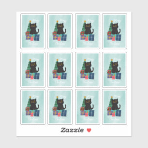 Festive Blue Merry Christmas Cute Cat Coffee Art