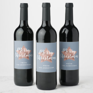 Festive Blue Merry Christmas Wine Label