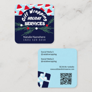Festive Blue Modern Professional Gift Wrap Service Square Business Card