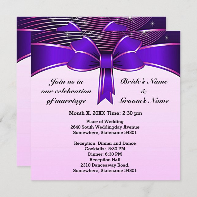 Festive Blue Ribbon Wedding 5.25" x 5.25" Invite (Front/Back)