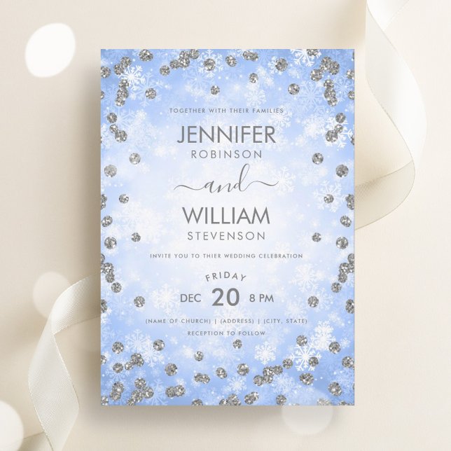 Festive Blue Silver Elegant Winter Wedding  Invitation (Festive Blue Silver Elegant Winter Wedding Invitation)