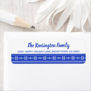 Festive BLue Snowflake Holiday Sweater Pattern Return Address Label