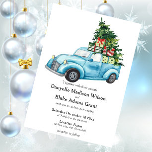 Festive Blue Truck Casual Christmas Invitation
