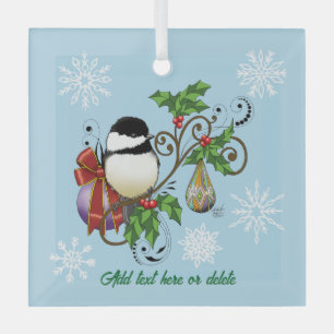Festive Blue Vintage Christmas Chickadee Glass Tree Decoration
