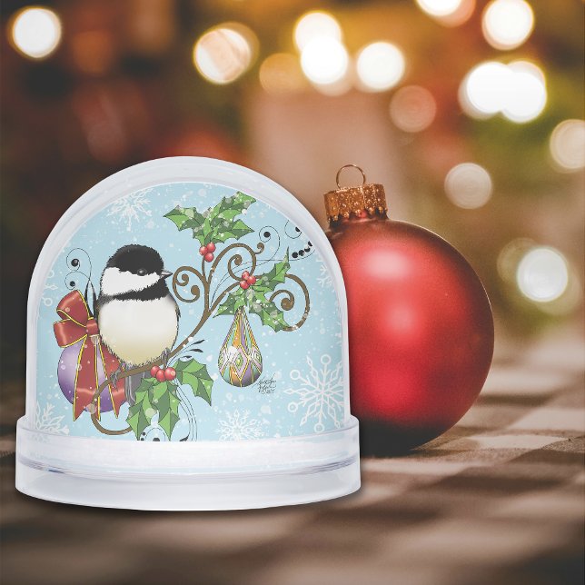 Festive Blue Vintage Christmas Chickadee Snowglobe (Creator Uploaded)