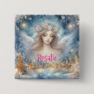 Festive Blue Watercolor Ethereal Frost Snow Angel 15 Cm Square Badge
