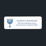 Festive Blue Watercolor Menorah Hanukkah Return Address Label<br><div class="desc">A festive customizable Hanukkah holiday address label. It features watercolor illustration of a menorah. Customize by adding names and addresses.</div>