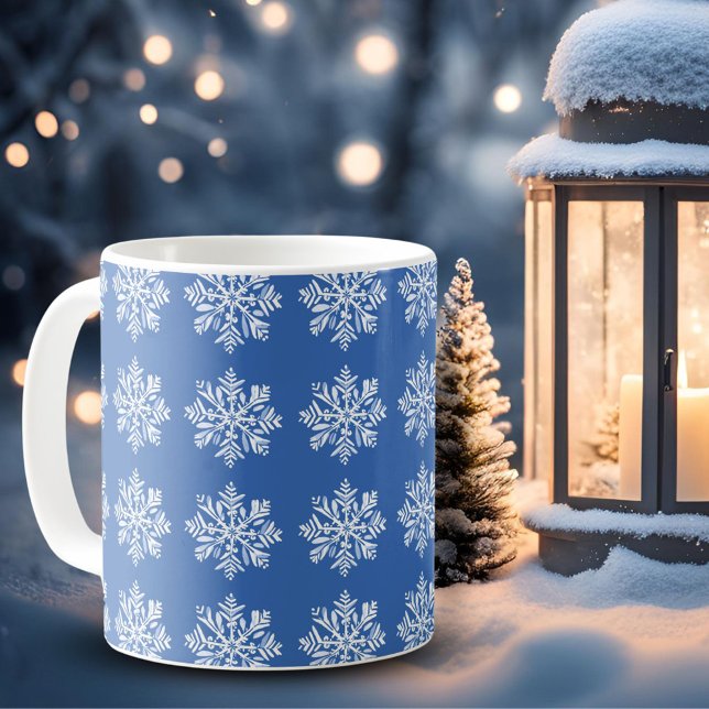 Festive Blue White Snowflake Pattern Christmas Coffee Mug (Creator Uploaded)