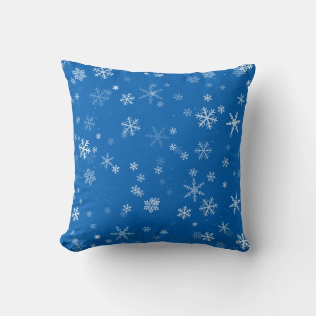 Festive Blue White Snowflake Pattern Christmas Cushion (Front)