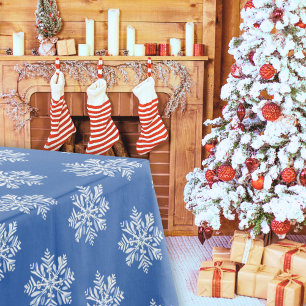 Festive Blue White Snowflake Pattern Christmas  Tablecloth