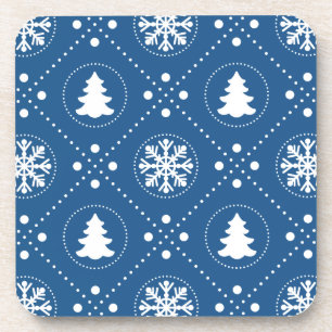 Festive Blue White Winter Christmas Pattern Coaster