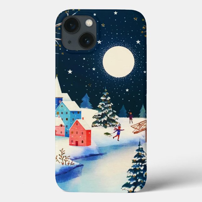 Festive Blue Winter Snow Village  Case-Mate iPhone Case (Back)
