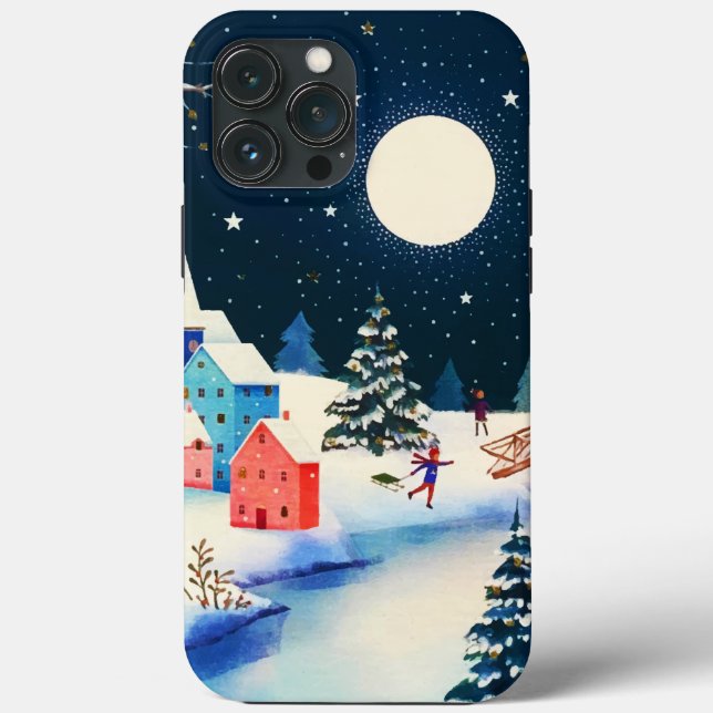 Festive Blue Winter Snow Village  Case-Mate iPhone Case (Back)