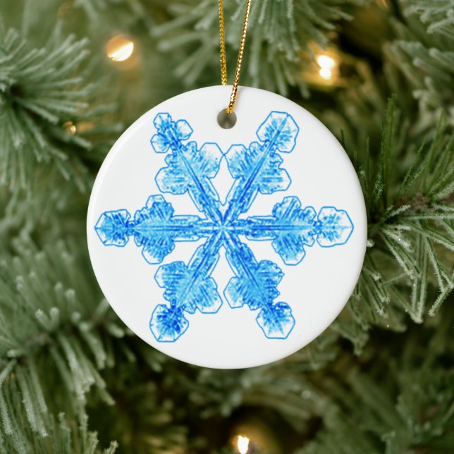 Festive Blue Winter Snowflake Ceramic Ornament (Tree)