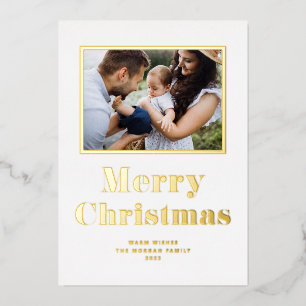 Festive Bold Typography Merry Christmas Photo Foil Holiday Card