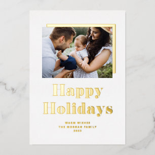 Festive Bold Typography Photo Happy Holidays Foil Holiday Card