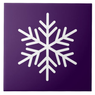 Festive Bold White Nordic Snowflake On Deep Purple Ceramic Tile