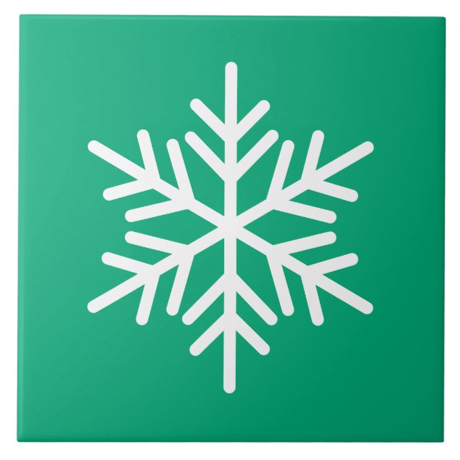 Festive Bold White Nordic Snowflake On Green Blue Ceramic Tile (Front)
