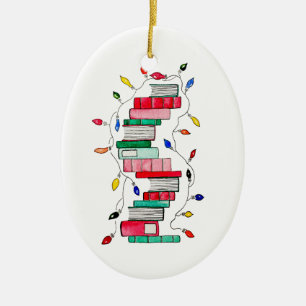 Festive Book Stack Ceramic Tree Decoration