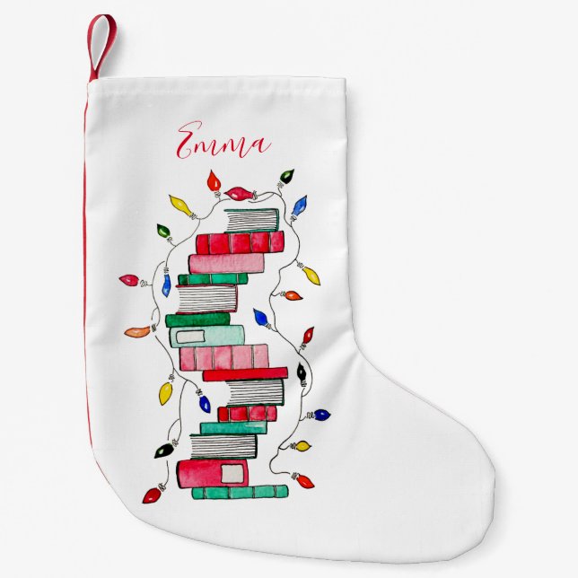 Festive Book Stack - Personalised Small Christmas Stocking (Front)