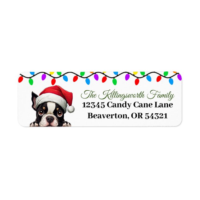 Festive Boston Terrier Christmas Return Labels (Front)