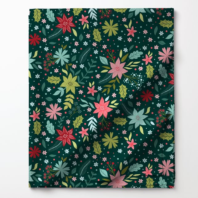 Festive Botanical Christmas Green Floral Pattern Fabric (Creator Uploaded)