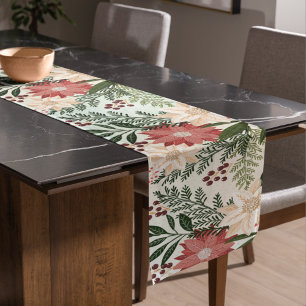 festive botanical christmas holiday short table runner