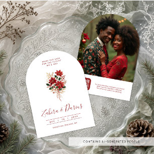 Festive Botanical Christmas Wedding Photo TLW26 Save The Date