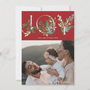 Festive Botanical JOY Christmas Traditional Red Holiday Card