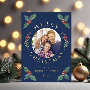 Festive Botanical Photo Christmas Foil Foil Holiday Card